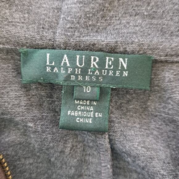 LAUREN Ralph Lauren Gray 1/4 Zip Mock Sheath Dress Size 10 Leather Long Sleeve - Picture 5 of 9